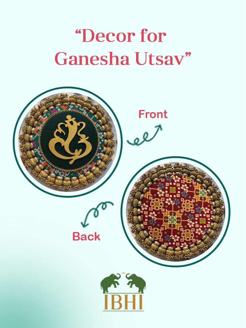 Ganesh Motif Pallet + Hanging: Kamal Bandhej + Bottle Green Navratna Patola