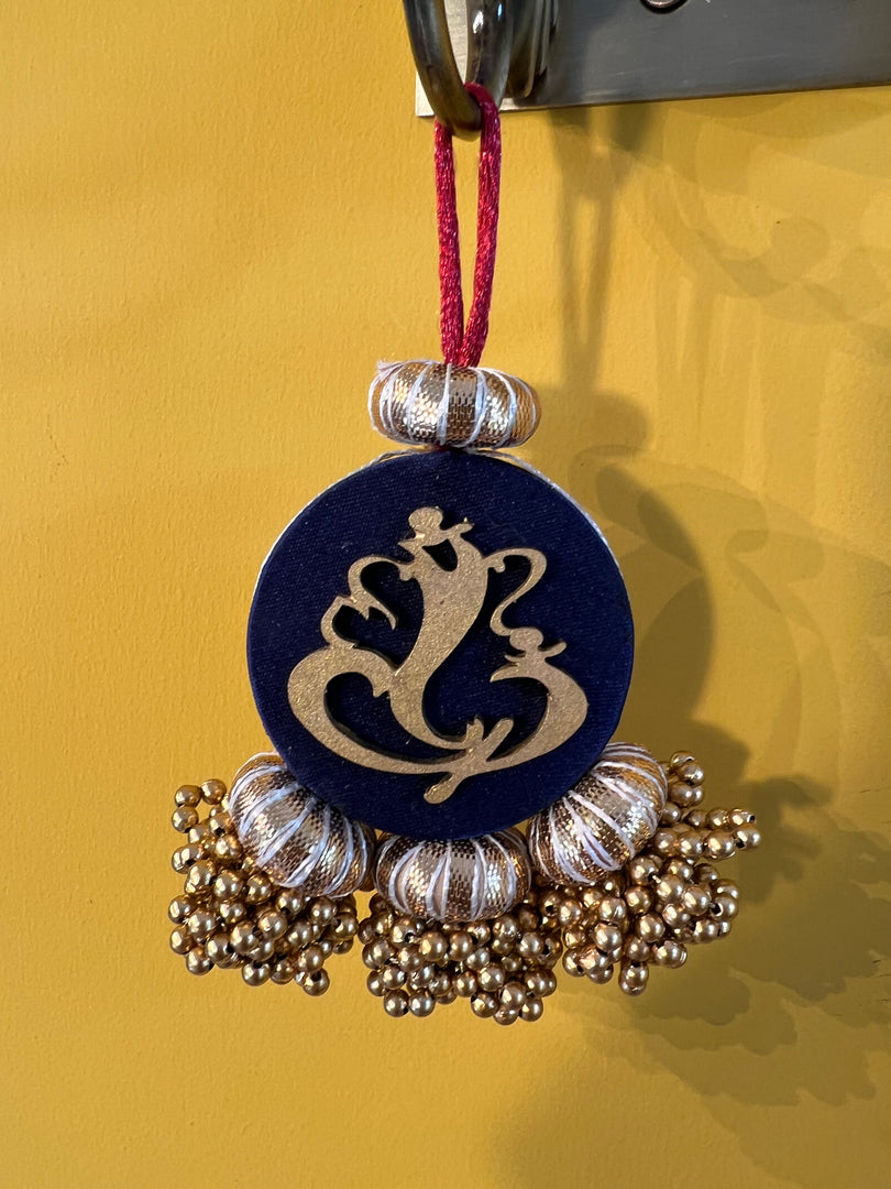 Mini Ganesh Charm: Solid Blue + Kamal Bandhej