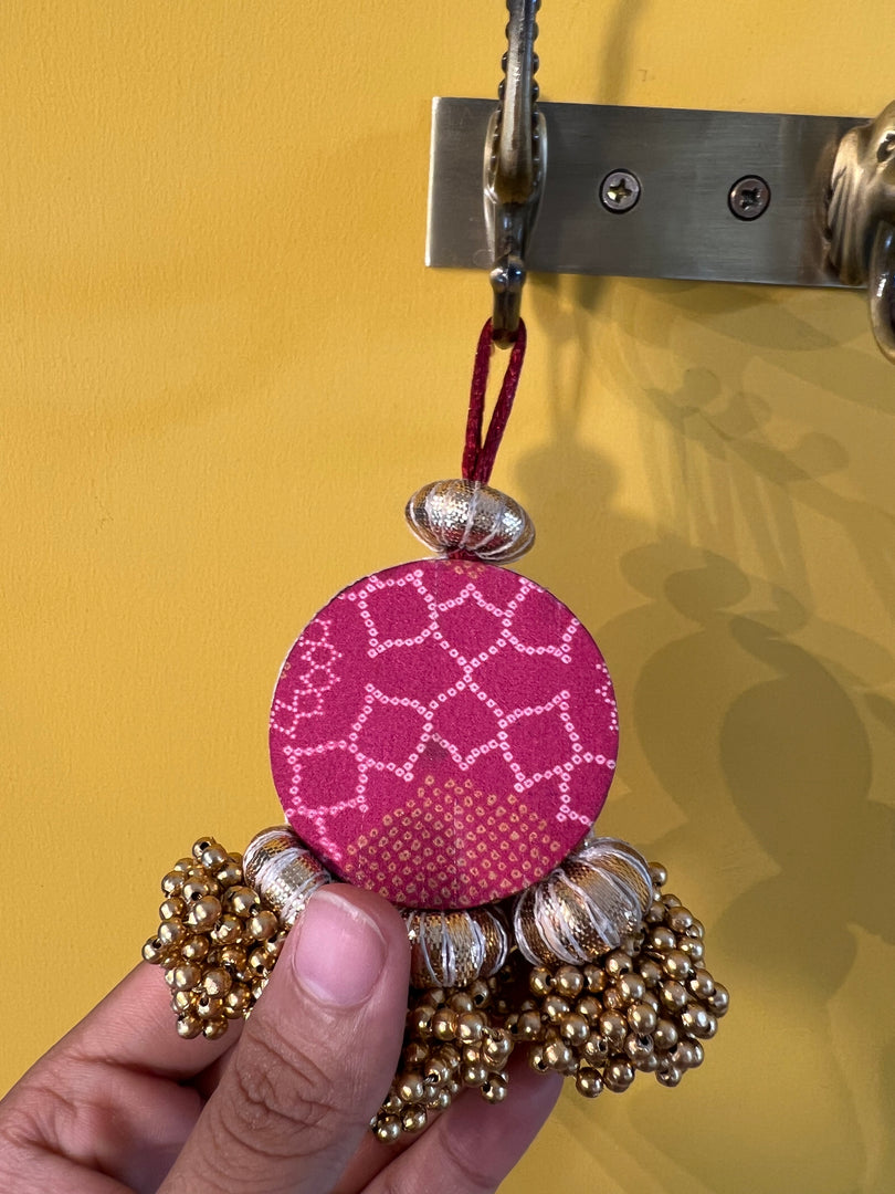 Mini Ganesh Charm: Solid Pink + Rosie Rani Bandhej