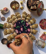 Load image into Gallery viewer, Spherical Chaandbali Pink Colloquial Divine Pichwai and Bottle Green Navratna Patola Diya Pallet