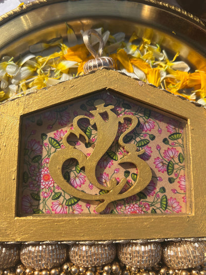 Pastel Pistachio Inflorescence Divine Pichwai Ganpati Glass Door Hanging