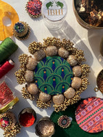 Load image into Gallery viewer, Spherical Mini Pallet: Flare Mor Bani Thangat Kare + Pastel Pistachio Inflorescence Divine Pichwai
