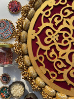 Load image into Gallery viewer, Manjari Rangoli: Solid Wine + Octagonal Ornamentation Intense Ajrakh
