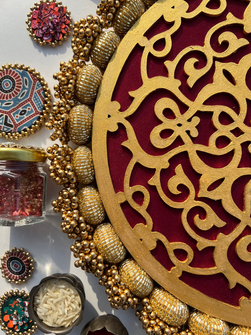 Manjari Rangoli: Solid Wine + Octagonal Ornamentation Intense Ajrakh