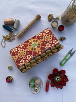 Load image into Gallery viewer, Micro Beaded Clutch- Grey Navratna Patola X Solid Silk
