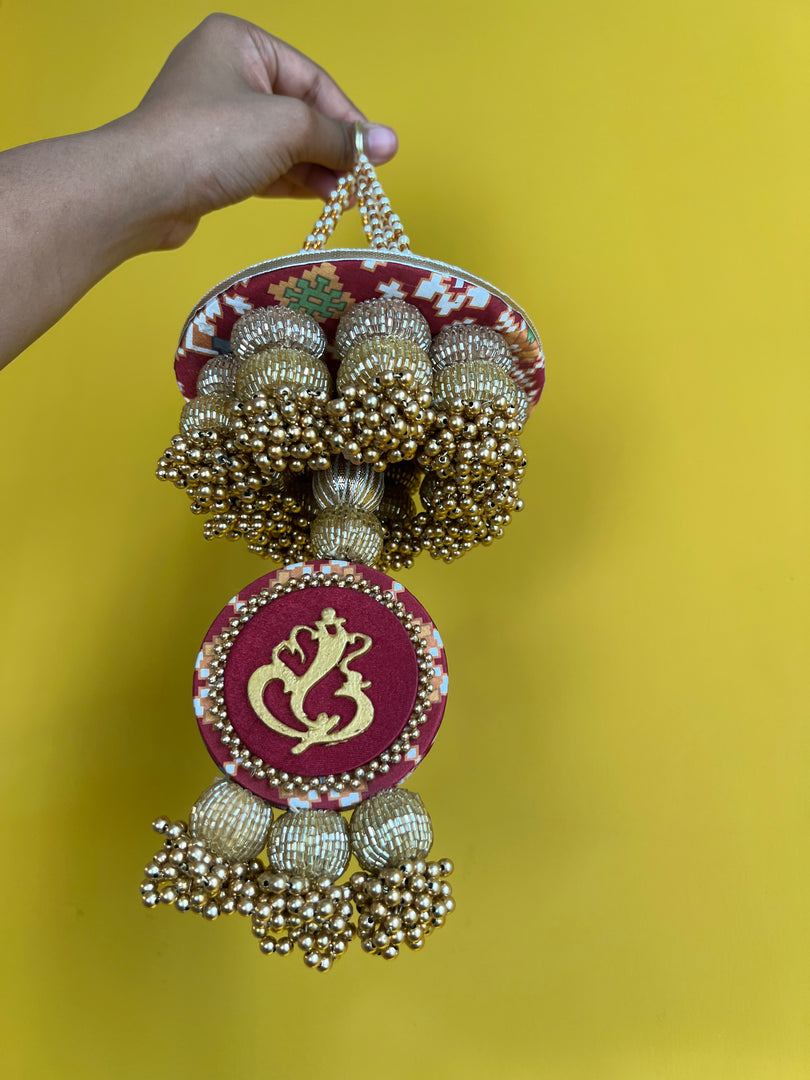 Golden Yellow Navratna Patola Ganesh Pearl Hanging