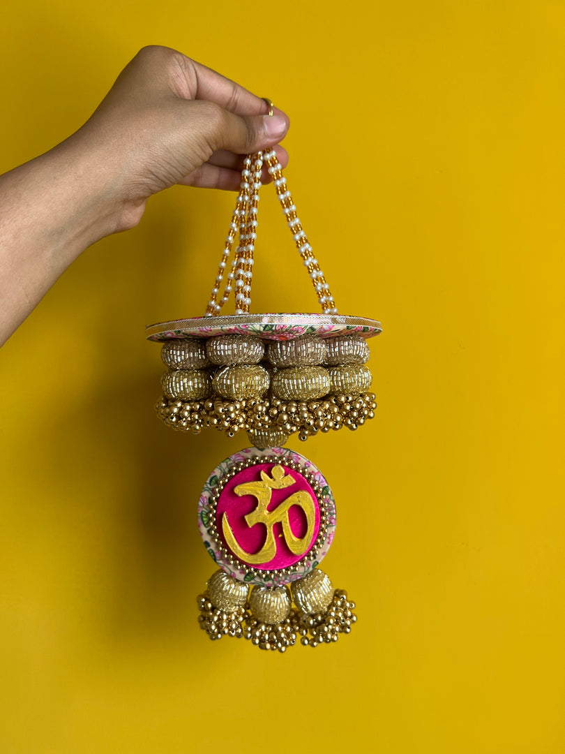 Pink Colloquial Divine Pichwai Om Pearl Hanging