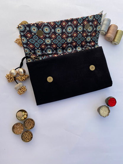 Burnt Pantone Intense Ajrakh X Solid Black Silk Encase Clutch