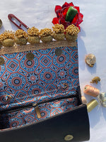 Load image into Gallery viewer, Micro Beaded Clutch- Grey Navratna Patola X Solid Silk
