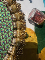 Load image into Gallery viewer, Ganesh Motif Pallet + Hanging: Kamal Bandhej + Bottle Green Navratna Patola
