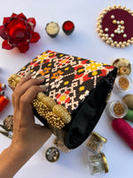 Load image into Gallery viewer, Seven Heaven Bottle Green Sylvan Intense Ajrakh Micro Beaded Solid Silk Clutch
