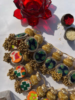 Load image into Gallery viewer, The Ready To Glam Maroon + Bottle Green Navratna Patola Glass Beaded Toran (Flexible)
