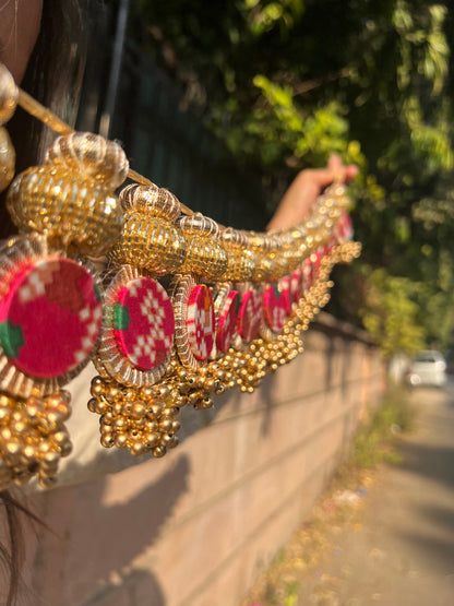 The Ready To Glam Maroon + Bottle Green Navratna Patola Glass Beaded Toran (Flexible)