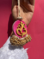 Load image into Gallery viewer, Mini Ganesh Charm: Solid Pink + Pink Navratna Patola
