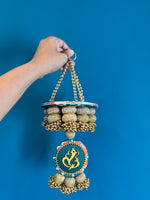Load image into Gallery viewer, Golden Yellow Navratna Patola Ganesh Pearl Hanging
