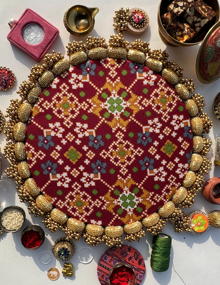 Manjari Rangoli: Solid Wine + Octagonal Ornamentation Intense Ajrakh