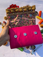 Load image into Gallery viewer, Seven Heaven Bottle Green Sylvan Intense Ajrakh Micro Beaded Solid Silk Clutch
