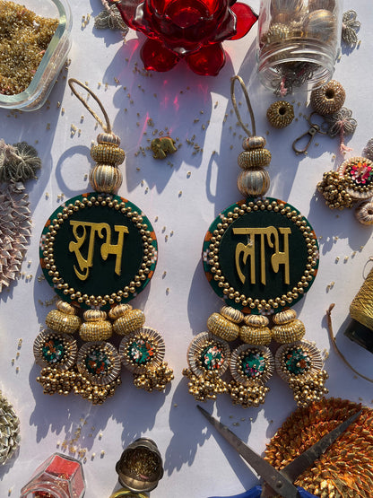 IBHI's Classic Shubh Labh Danglers- Set of 2