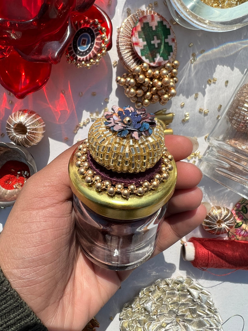 Bling Too Much Beaded Maroon Navratna Patola Mini Jar