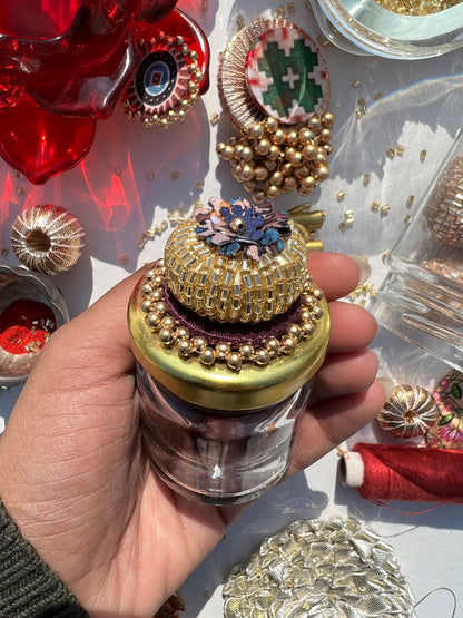 Bling Too Much Beaded Maroon Navratna Patola Mini Jar