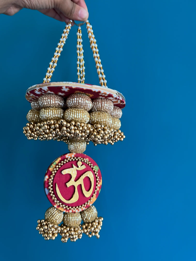 Pink Colloquial Divine Pichwai Om Pearl Hanging