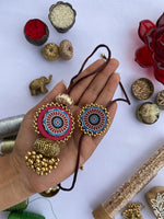 Load image into Gallery viewer, Upended Confluence Beaded Silk Thread Lumba &amp; Beaded Emblem Rakhi
