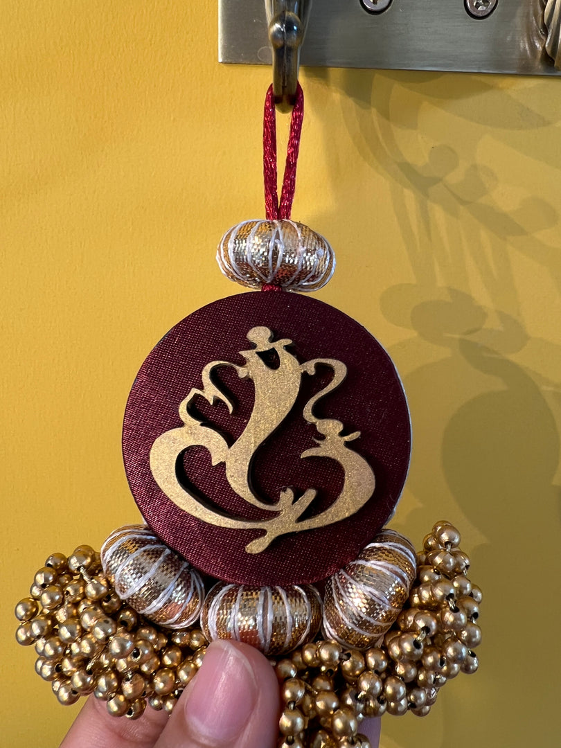 Mini Ganesh Charm: Solid Wine+ Upended Confluence Intense Ajrakh