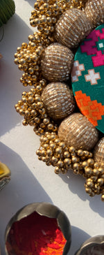 Load image into Gallery viewer, Spherical Mini Pallet: Harmony Mor Bani Thangat Kare + Bottle Green Navratna Patola
