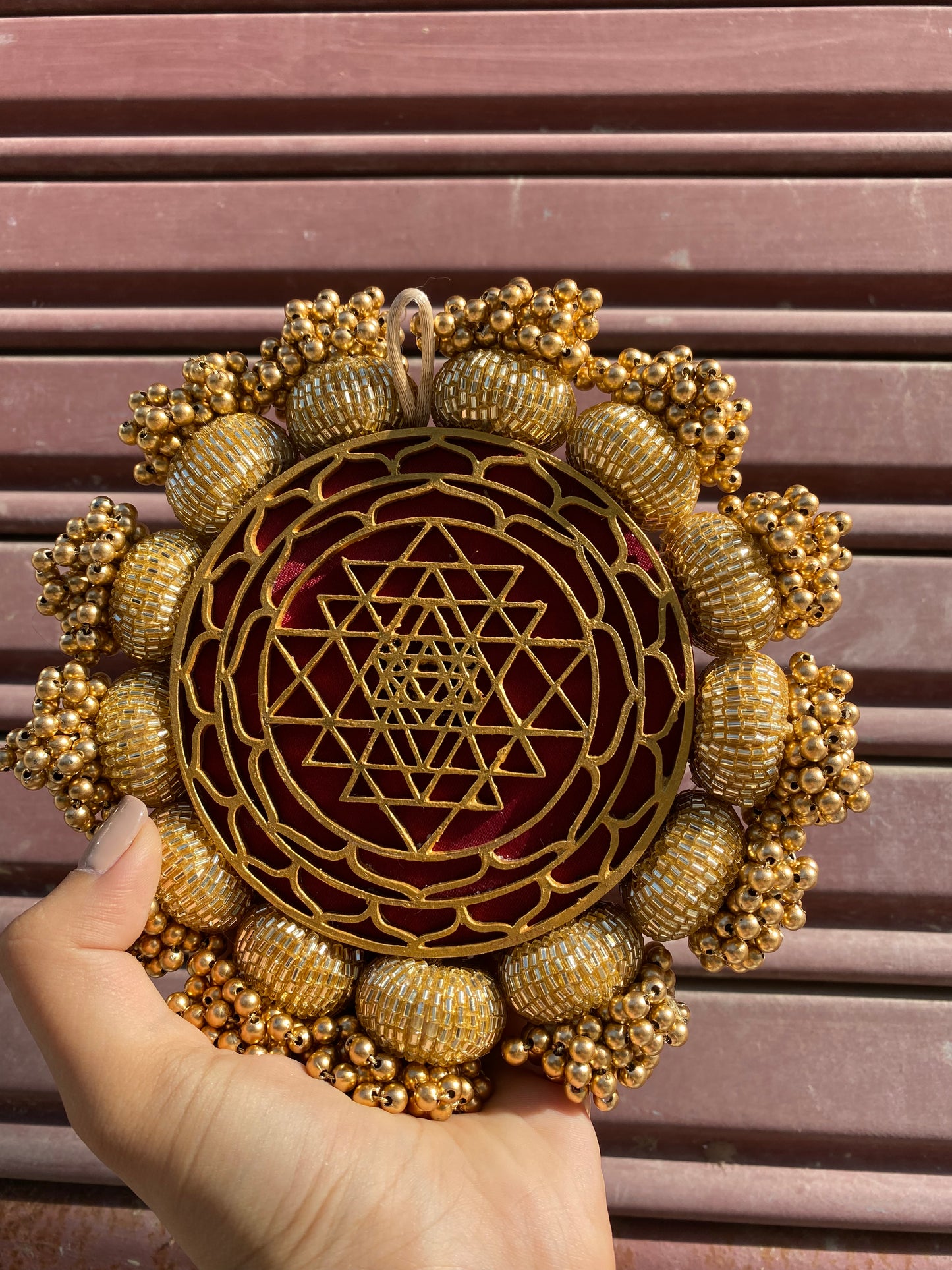 Shri Yantra CHAAND SE SUNDAR Pallet: Solid Maroon + Lemon Yellow Congruous Divine Pichwai