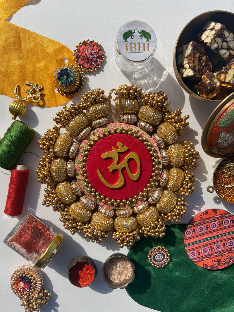 Chaandbali OM Platter: OG Inflorescence Divine Pichwai + Maroon Navratna Patola