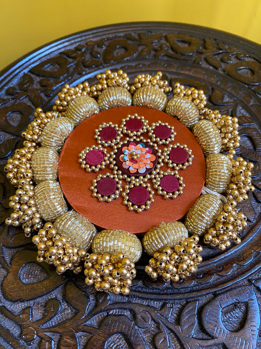 Mandala DIVA DIYA Platter: Solid Vermillion + Vermillion Congruous Divine Pichwai