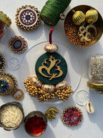 Load image into Gallery viewer, Mini Ganesh Charm: Solid Green + Bottle Green Navratna Patola