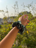 Load image into Gallery viewer, Interchanged Monochromatic + Achromatic Intense Ajrakh Scrunchie
