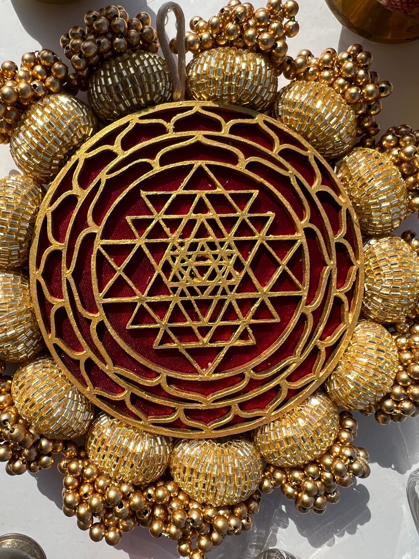 Shri Yantra CHAAND SE SUNDAR Pallet: Solid Maroon + Lemon Yellow Congruous Divine Pichwai