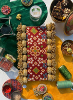 Load image into Gallery viewer, Micro Bling Masakali Rangoli: Maroon Navratna Patola + Vermillion Congruous Divine Pichwai