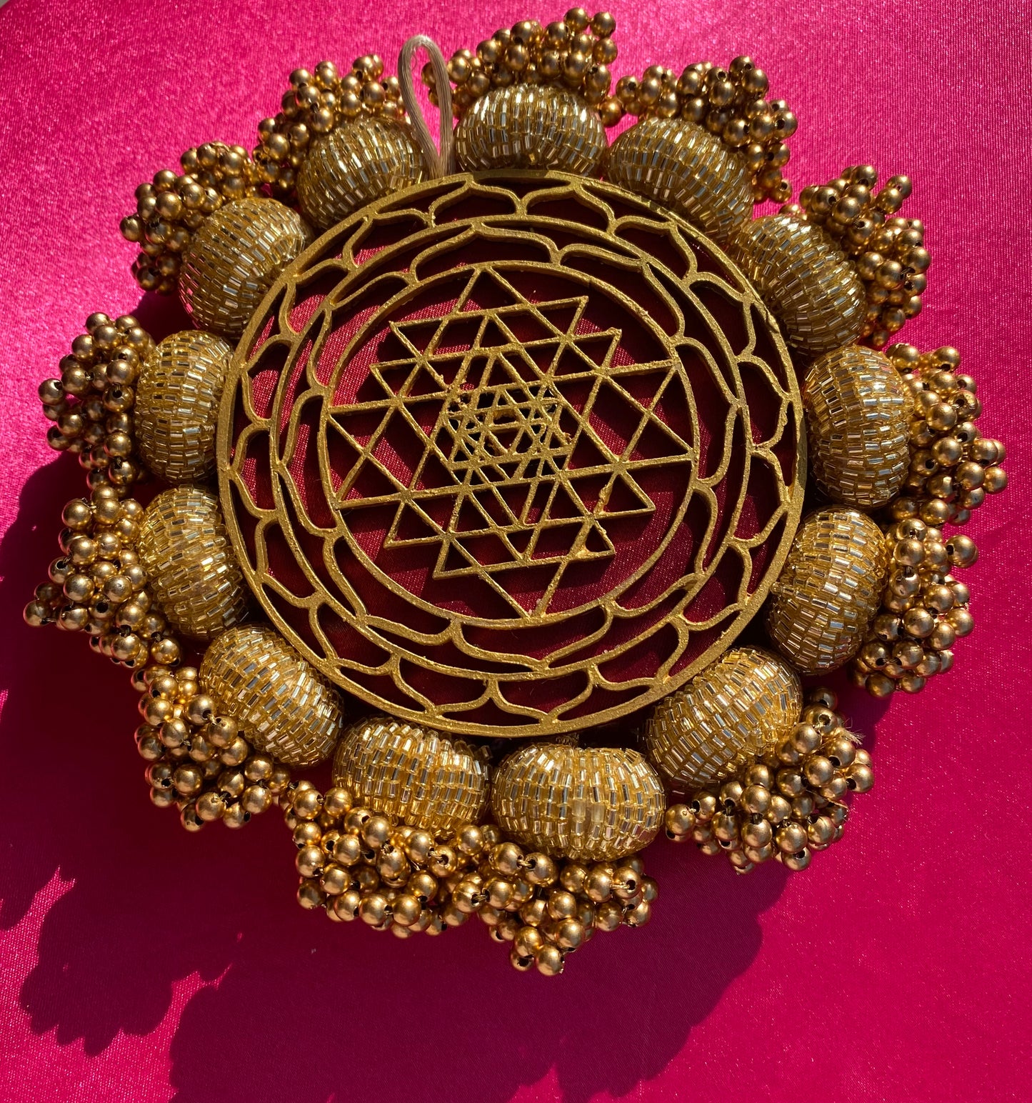 Shri Yantra CHAAND SE SUNDAR Pallet: Solid Maroon + Lemon Yellow Congruous Divine Pichwai