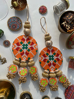 Load image into Gallery viewer, Divya CHAAND SE SUNDAR Hanging: Solid Maroon + Golden Yellow Navratna Patola
