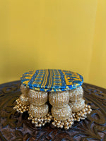 Load image into Gallery viewer, Mini Dangler Platter: Lemon Yellow Congruous Divine Pichwai (4 inches)