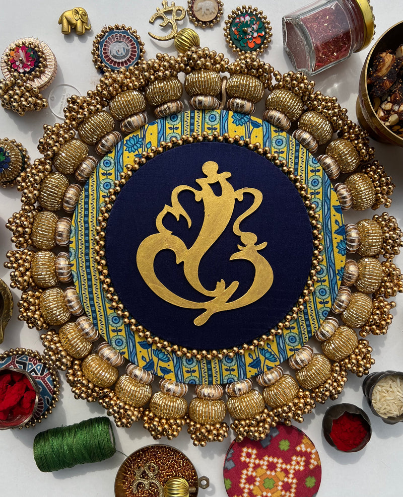 Mini Ganesh Platter: Lemon Yellow +  Vermillion Congruous Divine Pichwai