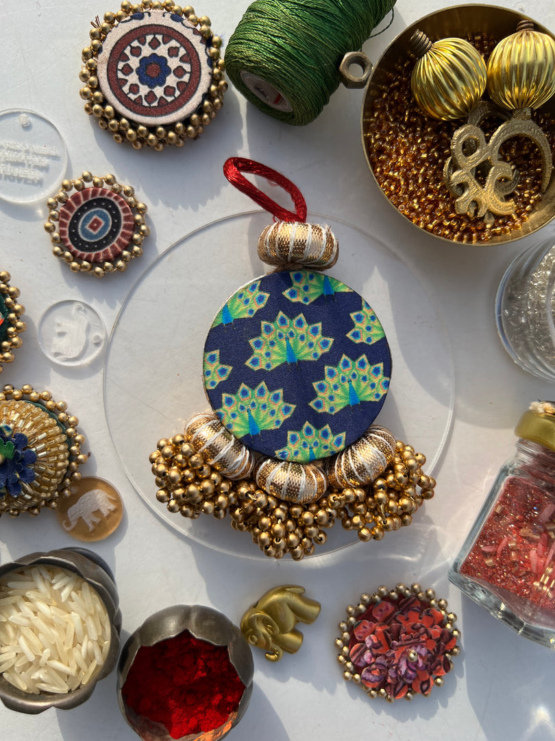 Mini Ganesh Charm: Solid Blue + Flare Mor Bani Thangat Kare