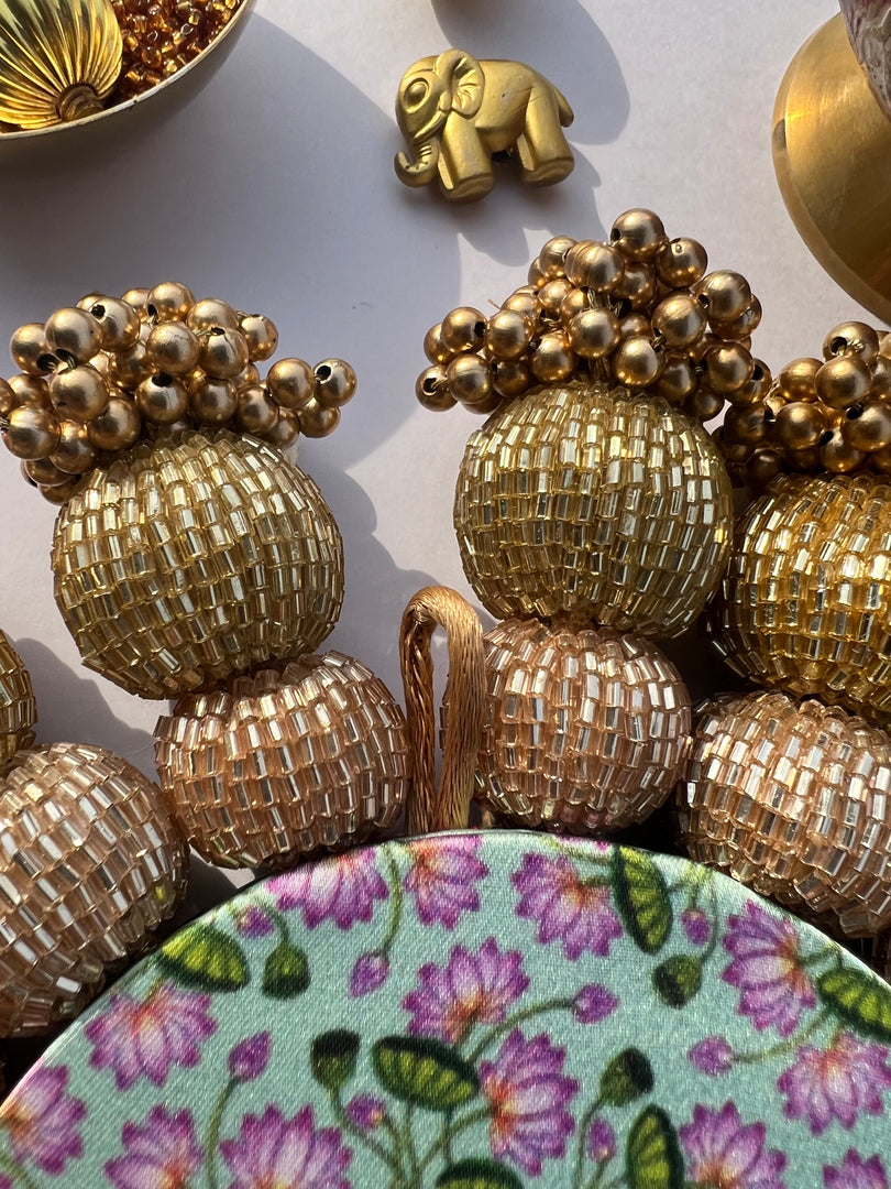 Spherical Chaandbali Pastel Pistachio Inflorescence Divine Pichwai and Pink Navratna Patola Diya Pallet