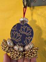Load image into Gallery viewer, Mini Ganesh Charm: Solid Blue + Kamal Bandhej