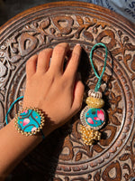 Load image into Gallery viewer, Teal Divine Pichwai Rakhi Combo: I