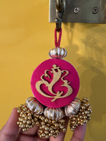 Load image into Gallery viewer, Mini Ganesh Charm: Solid Pink + Pink Navratna Patola