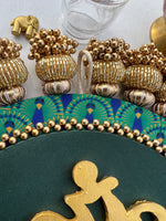 Load image into Gallery viewer, Ganesh Motif Pallet + Hanging: Harmony Mor Bani Thangat Kare + Golden Yellow Navratna Patola