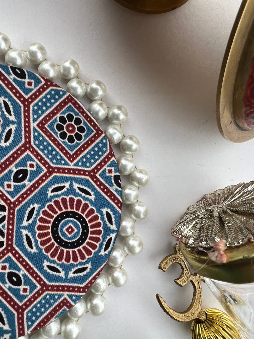 Pearl Beaded Pallet: Octagonal Ornamentation Intense Ajrakh