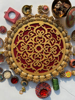 Load image into Gallery viewer, Taj Rangoli: Solid Maroon + Golden Yellow Navratna Patola
