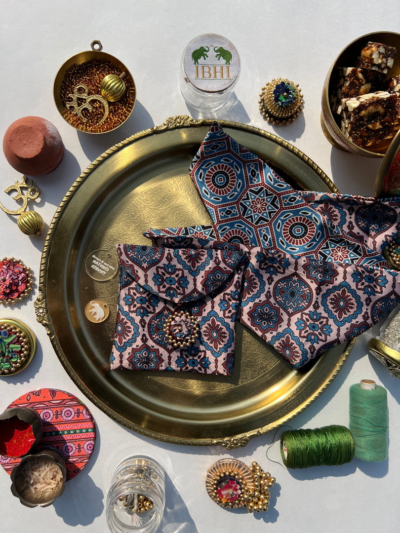 POCKET SQUARE + MINI POUCH: Upended Confluence + Octagonal Blossom Intense Ajrakh