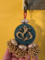 Load image into Gallery viewer, Mini Ganesh Charm: Solid Green + Bottle Green Navratna Patola