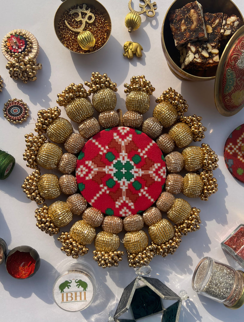 Spherical Chaandbali Pastel Pistachio Inflorescence Divine Pichwai and Pink Navratna Patola Diya Pallet